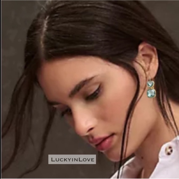 JULIE VOS • Aquitaine Iridescent Aquamarine Blue Double Drop Faceted Earrings - Picture 2 of 8